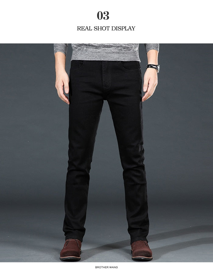 Men's Classic Black Jeans Elastic Slim Fit Denim Pants