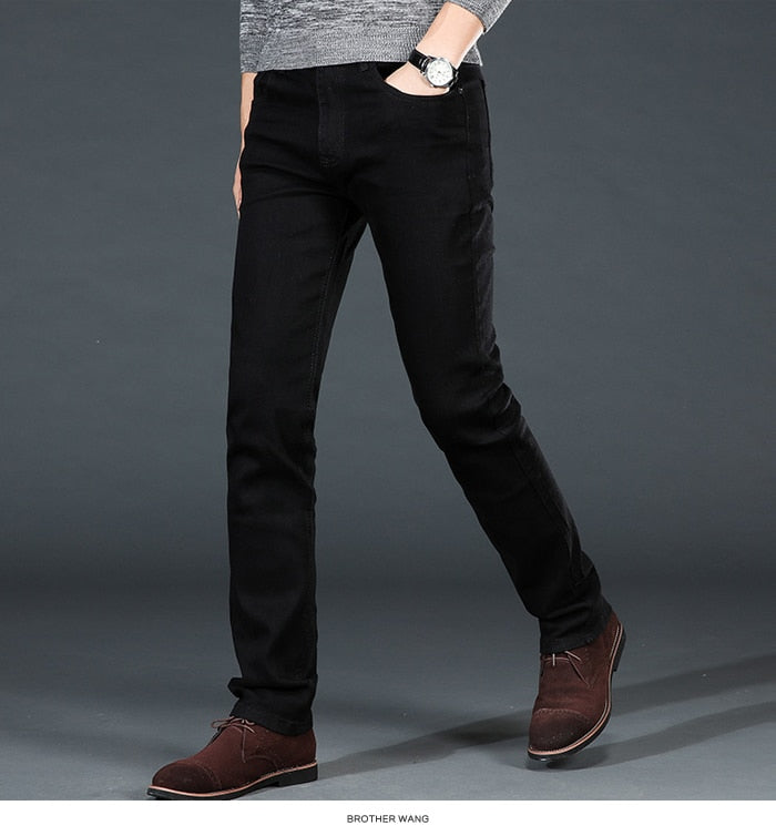 Men's Classic Black Jeans Elastic Slim Fit Denim Pants