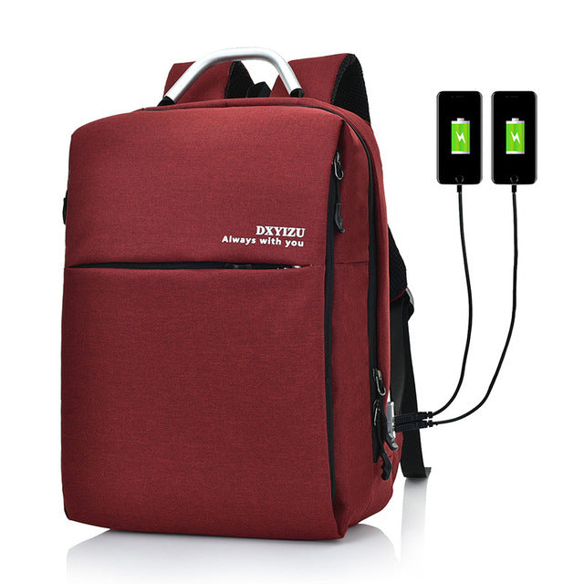 Unisex Backpack w/Double External USB Phone Charger