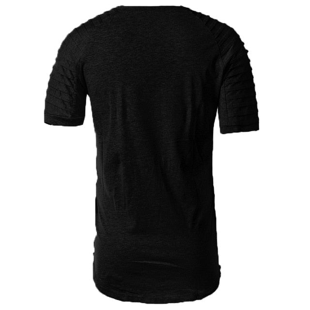 Men's Short Sleeve Zipper Side Fold Shoulder T-shirt