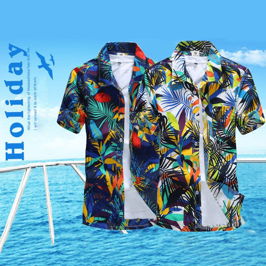Summer Men's Beach Shirt Short Sleeve Floral Print Hawaiian style..