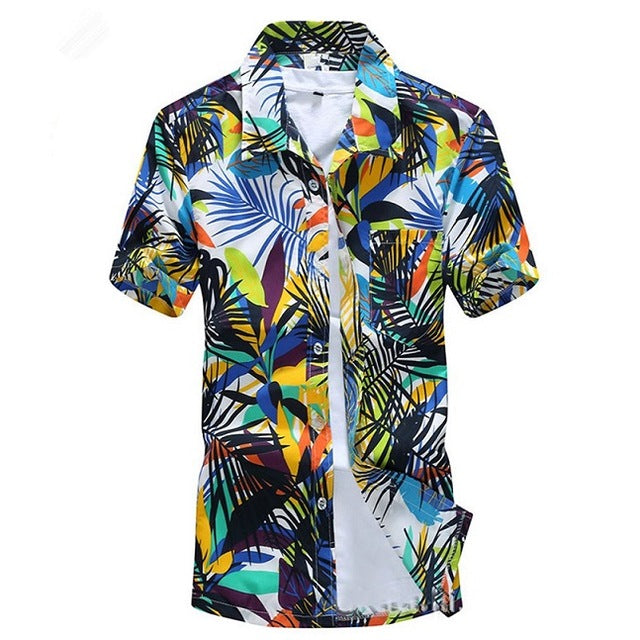 Summer Men's Beach Shirt Short Sleeve Floral Print Hawaiian style..