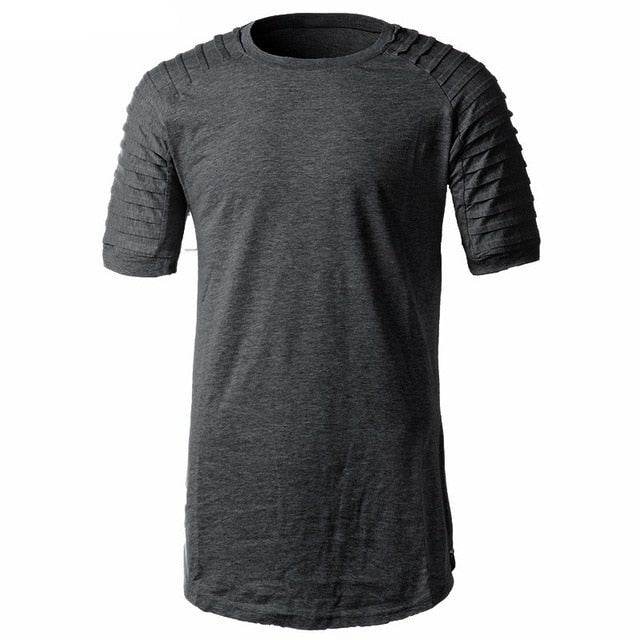 Men's Short Sleeve crew neck t-shirt Fold Shoulder Side Zipper T-shirts