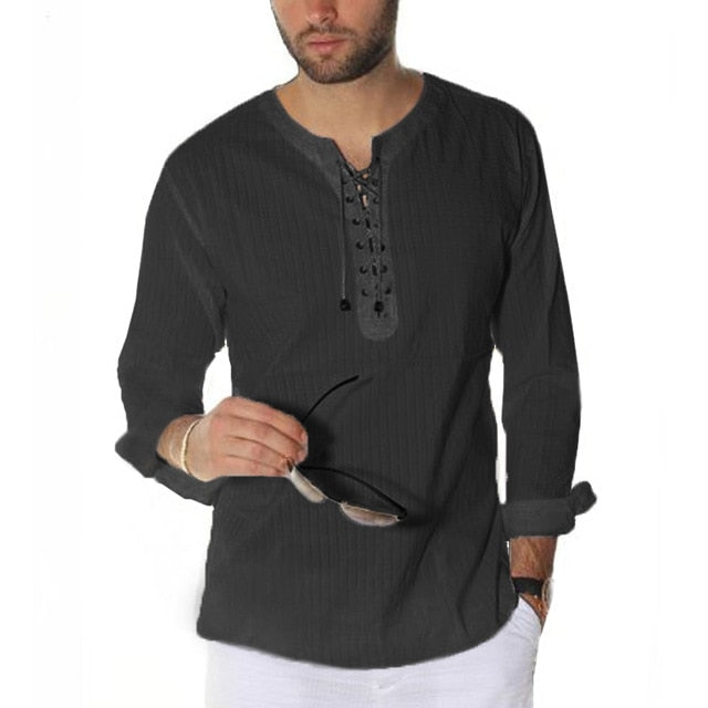 Men's Long Sleeve Lace Up Tunic style shirt