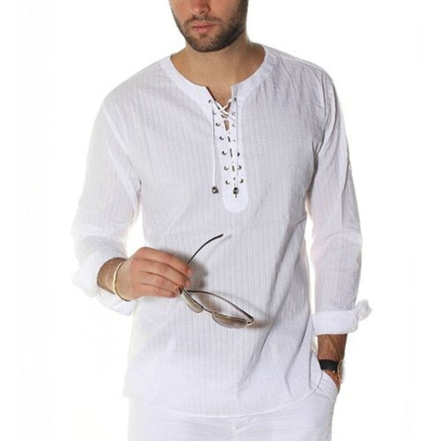 Men's Long Sleeve Lace Up Tunic style shirt