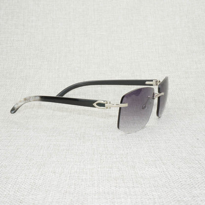 Unisex Retro Wood Oversize Sunglasses Natural Black White Buffalo Horn Rimless Frame