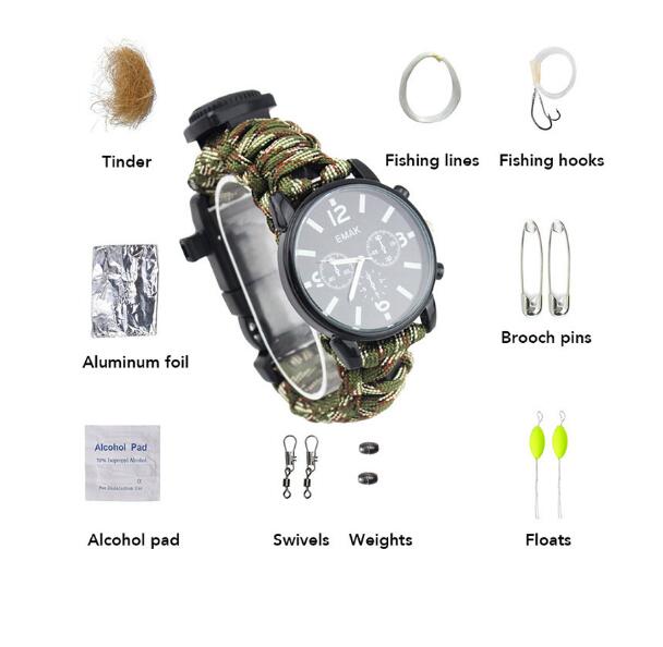 Tactical Wrist Compass Survival Watch w/ Paracord Bracelet