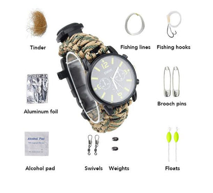 Tactical Wrist Compass Survival Watch w/ Paracord Bracelet