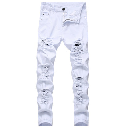 New men's ripped  design denim white Jeans. Slim fit.