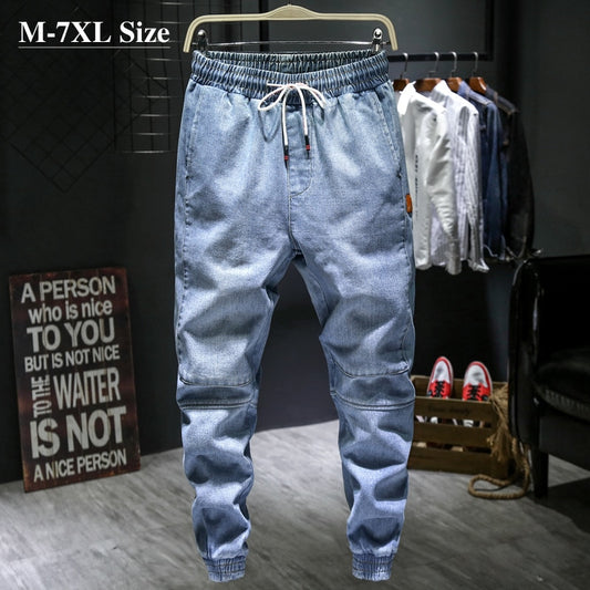 Men's Light Blue denim Jeans Plus Size 5XL 6XL 7XL Stretch waist