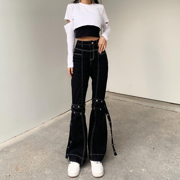 Black Flared Jeans Women's Streetwear