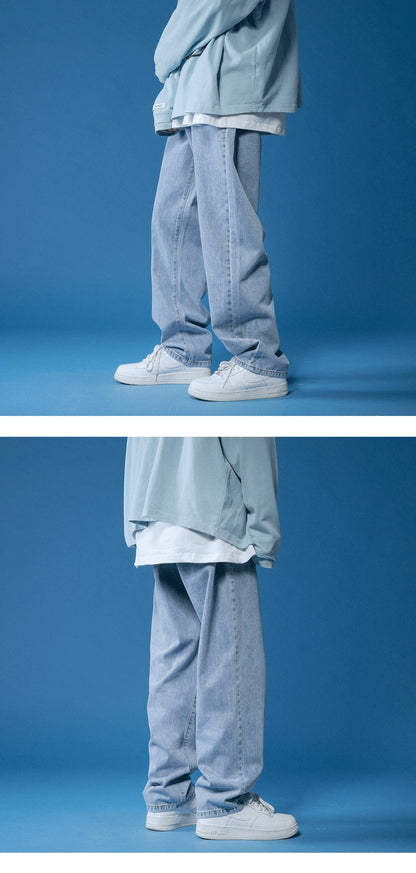 Men's Solid Color Straight Harem Jeans White/Black Korean Man Loose Denim Trousers Streetwear Male Casual Pants 6Colors
