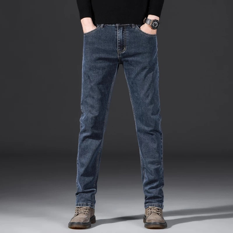 Men's Classic Black Jeans Elastic Slim Fit Denim Pants