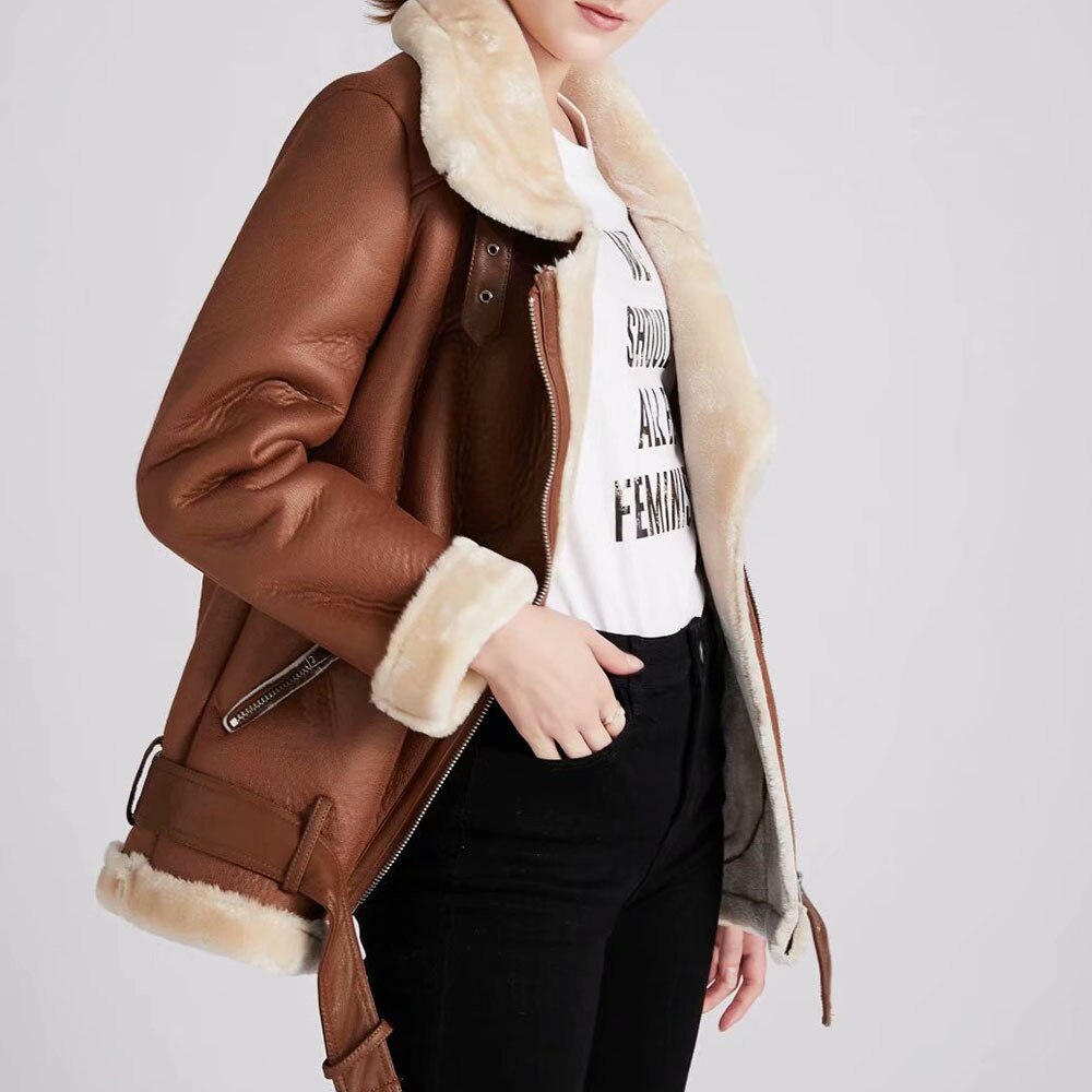 New women's 2022 Leather Suede fur Jacket