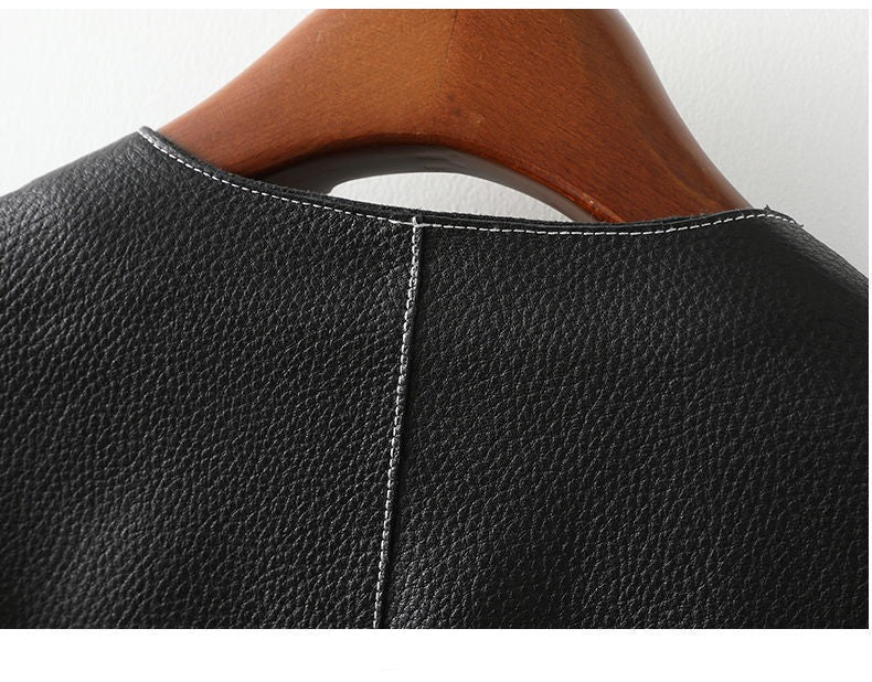 Women's New Round Neck Short Leather Jacket