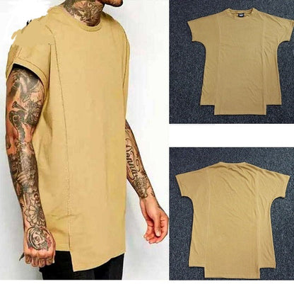 Men's Khaki Irregular Solid color T-shirts. 100% Cotton