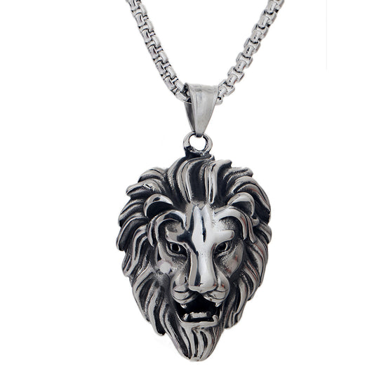Men's Stainless Steel Lion Head Pendant Necklace