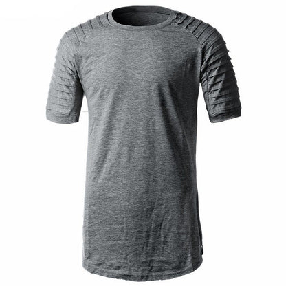 Men's Short Sleeve crew neck t-shirt Fold Shoulder Side Zipper T-shirts