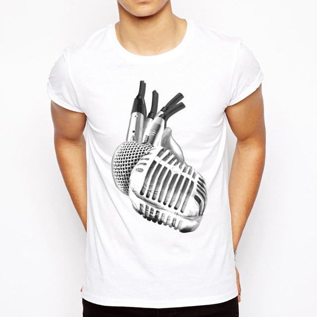 Men's Music T Shirts w/microphone design Short sleeve crew-neck